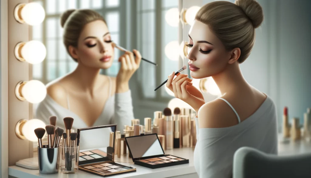 Women putting eye shadow